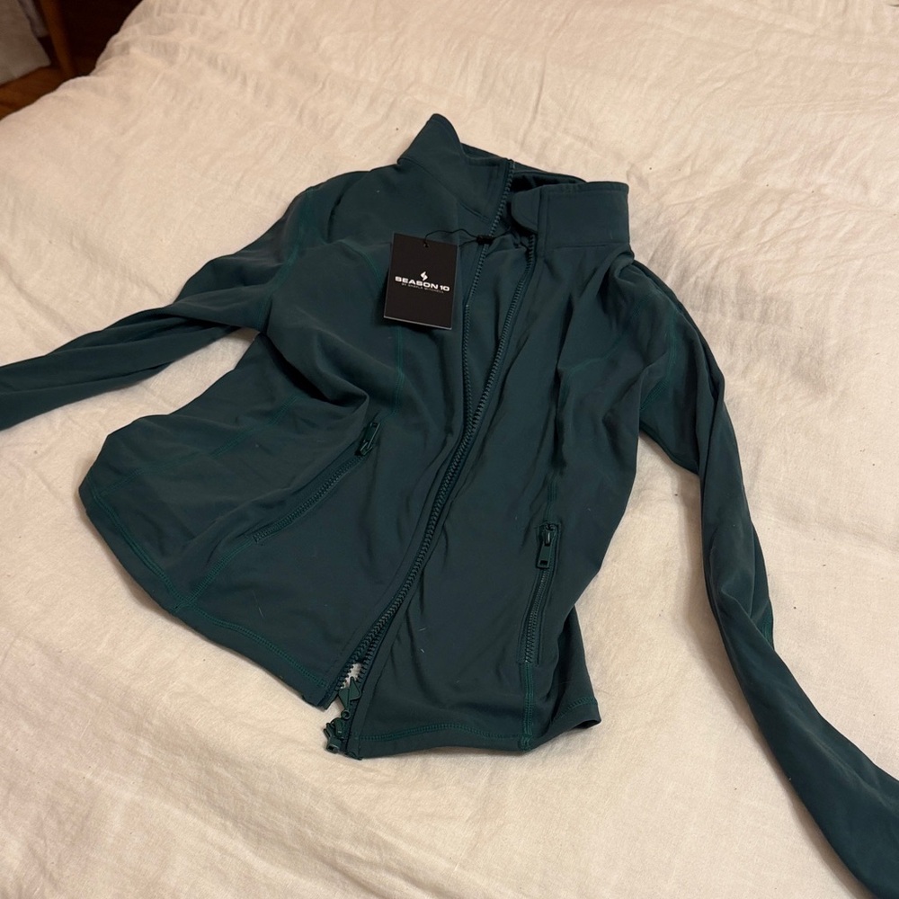Dark Green Athletic Zip-Up Jacket designed by Shay Mitchell